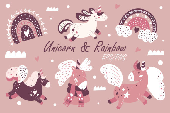 Download Rainbow &amp; Unicorn. Modern Kids Clipart. - Modern Collection