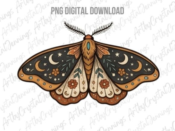Download Mystic Boho Celestial Moth PNG - Boho celestial Collection