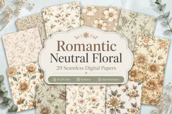 Download Romantic Neutral Floral Pattern Set - Neutral Collection